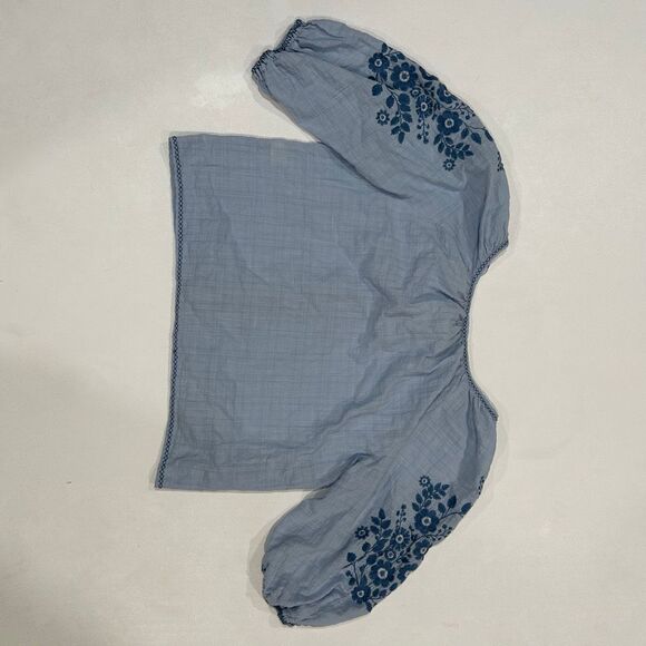 Max Studio London Blue Embroidered Peasant Blouse Women’s Size M - Picture 2 of 4